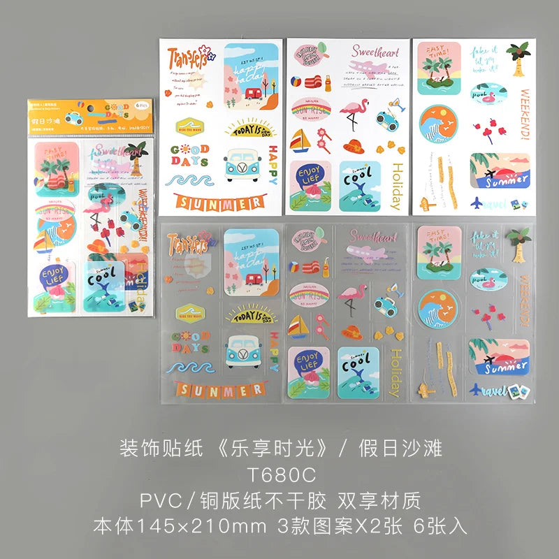 6 Sheets Enjoy Happy Time Series Stickers Scrapbooking Decorative Sticker Korean DIY Diary Album Stick Label Kawaii Stationery (ONLINE ORDER ONLY)