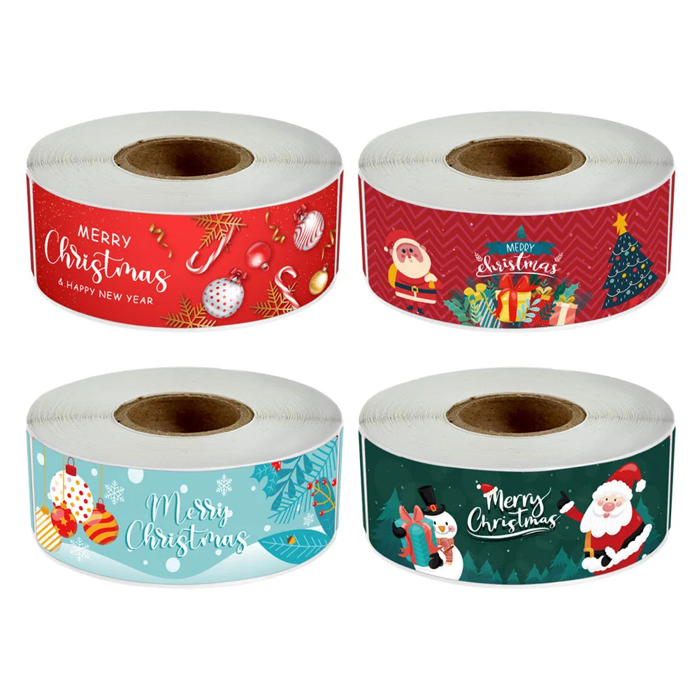120pcs/roll Merry Christmas Stickers Cute Santa Claus Xmas Tree Thank You Labels For Gift Box Present Sealing Package Decoration (Online Order Only)