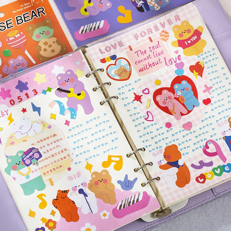 Kawaii Cheese Bear Stickers Scrapbooking Decorative Sticker Korean DIY Diary Album Stick Label School Stationery (Online Order Only)