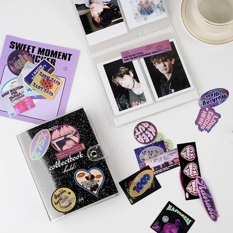 American Retro Bear Butterfly Decor Stickers Scrapbooking Stick Label Diary Album Stickers Kawaii Stationery Laser Stickers Gift (Online Order Only)