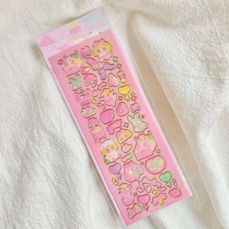 Korean Ins Kawaii Rabbit Bear Laser Sticker DIY Scrapbook Idol Card Album Stationery Happy Plan Decorative Stickers Art Supplies (ONLINE ORDER ONLY)