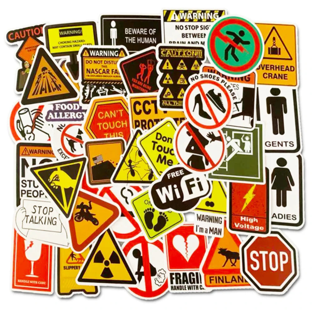 Warning Sign Stickers Waterproof Decals for Laptop Motorcycle Luggage Snowboard Car 10/30/50pcs (Online Order Only)