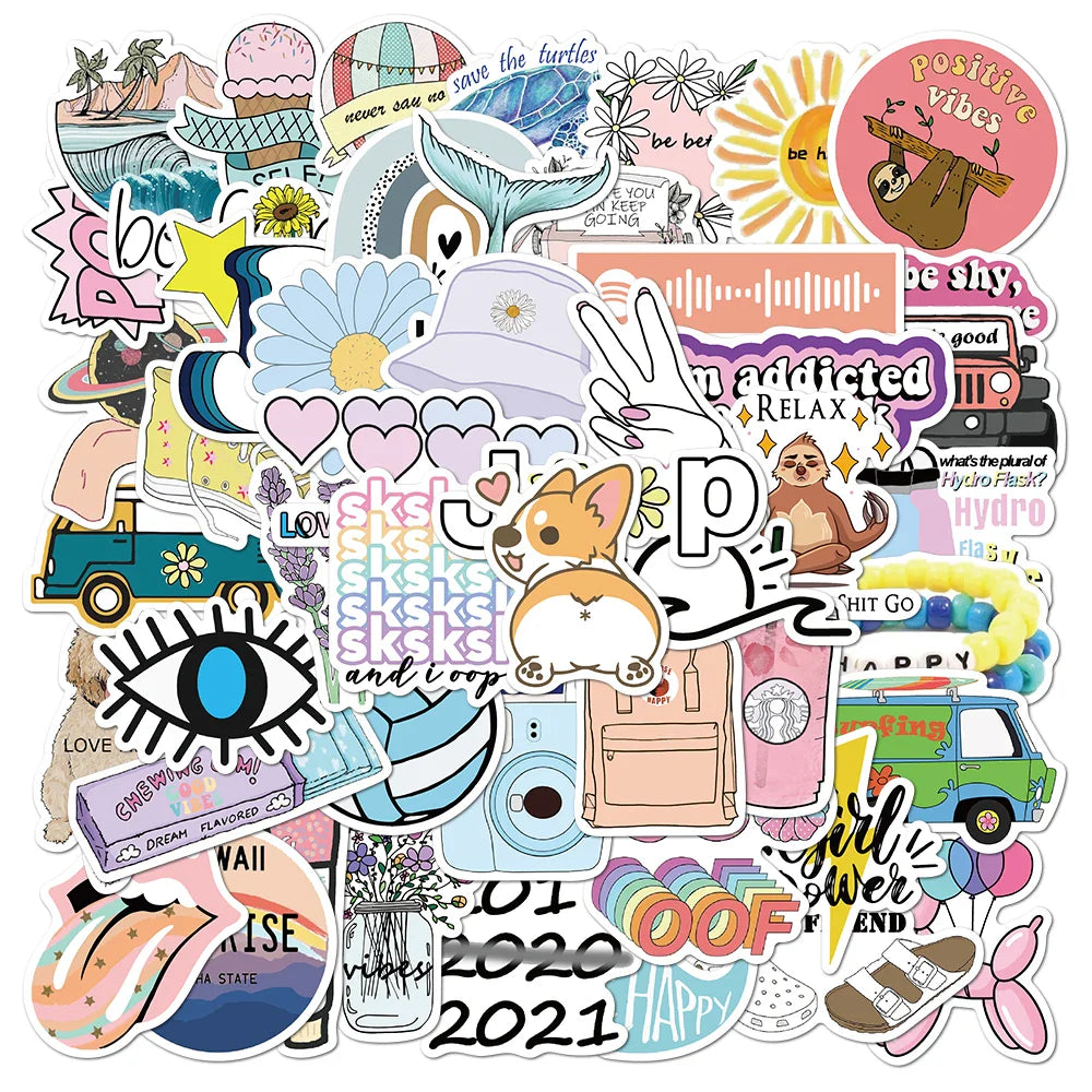 35/50/75PCS Cartoon Simple VSCO Girls Kawaii Stickers For Chidren Toy Waterproof Sticker to DIY Laptop Bicycle Helmet Car Decals (Online Order Only)
