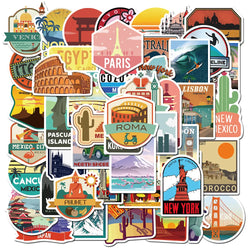 10/30/50pcs Global Travel City Landscape Stickers Decal Vinyl for Stationery Scrapbooking Car Skateboard Laptop Guitar Sticker (Online Order Only)