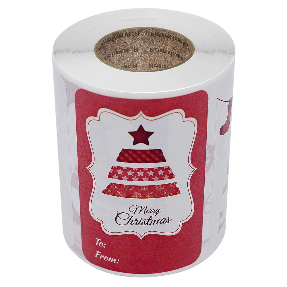 250pcs/roll Colored Christmas Stamp Design Kraft Seal Sticker Kraft Paper Material Stick DIY Multifunction Gift Sticker (ONLINE ORDER ONLY)