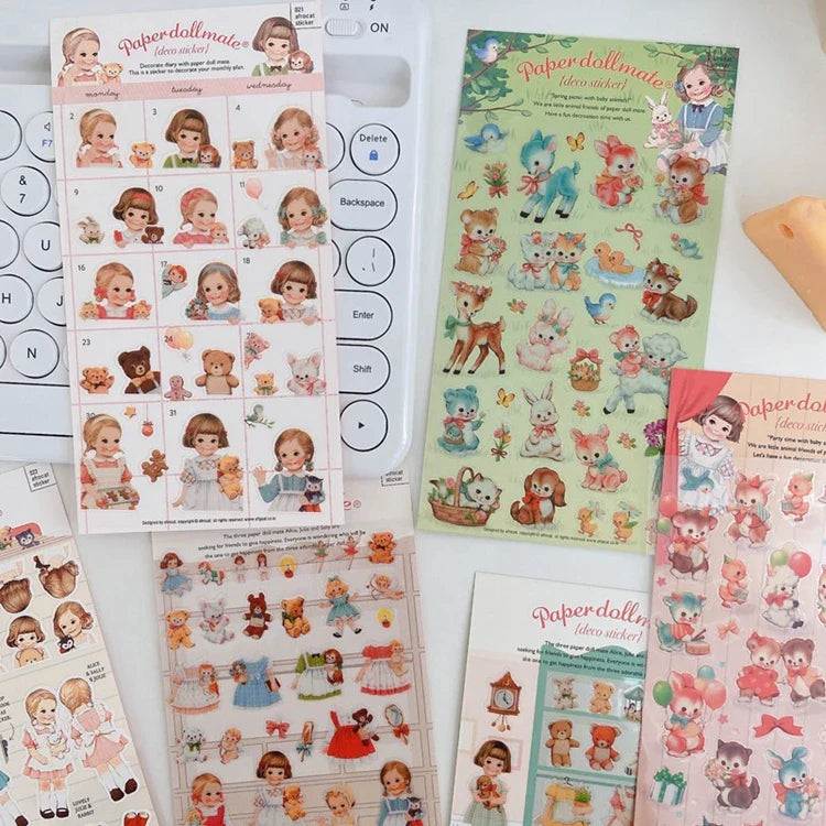 Ins Kawaii Retro Girl Sticker Scrapbooking Decorative Sticker DIY Diary Album Stick Label Korean Stationery (ONLINE ORDER ONLY)