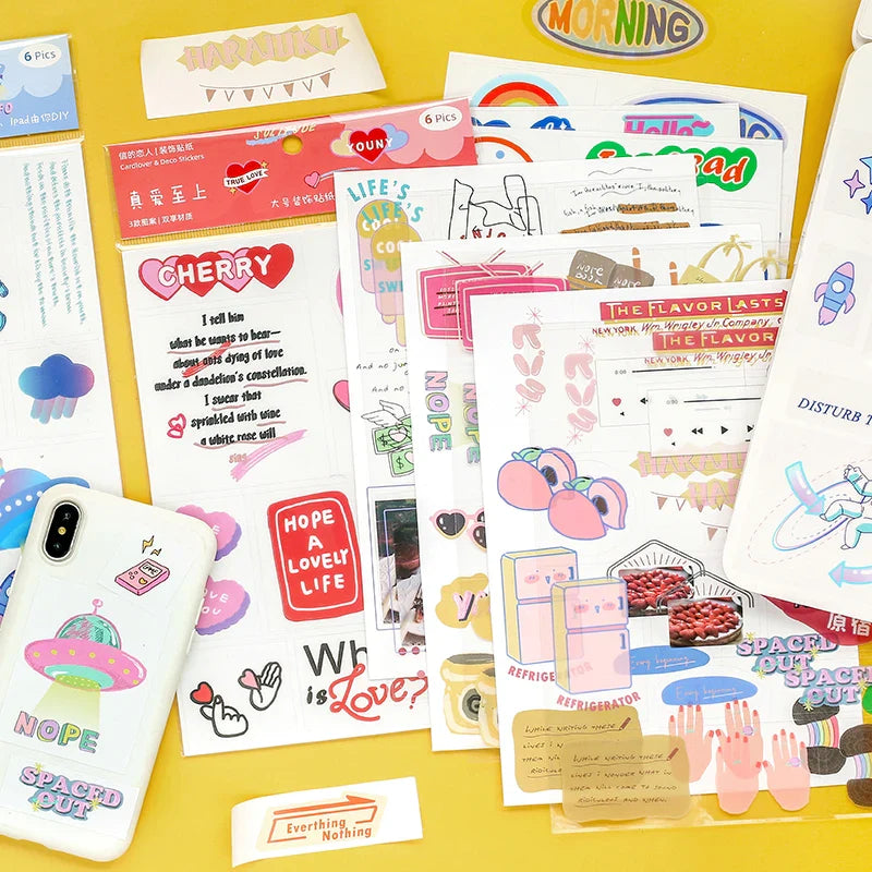 6 Sheets Enjoy Happy Time Series Stickers Scrapbooking Decorative Sticker Korean DIY Diary Album Stick Label Kawaii Stationery (ONLINE ORDER ONLY)