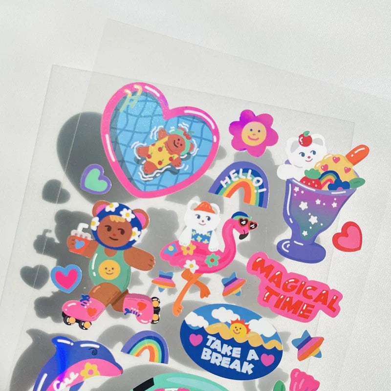Ins Retro Cartoon Bear Laser Sticker Scrapbooking Decorative Sticker DIY Diary Album Stick Label Korean Kawaii Stationery (ONLINE ORDER ONLY)
