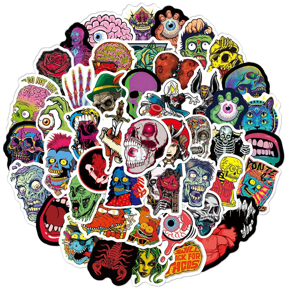 10/50/100PCS Horror Series Stickers Skull Zombie Skateboard Guitar Laptop Motorcycle Suitcase Bike Cool Sticker Decal Kid Toy (ONLINE ORDER ONLY)