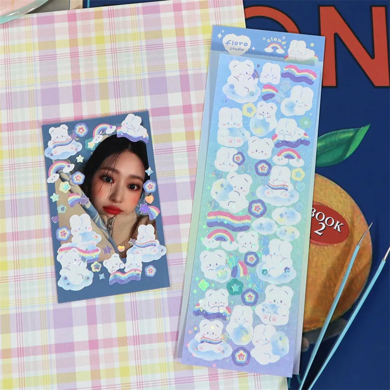 Korean Cute Animals Laser Stickers Photo Frame Decoration Idol Card Scrapbook Sticker Diary DIY Planner Stationery Stick Label (Online Order Only)