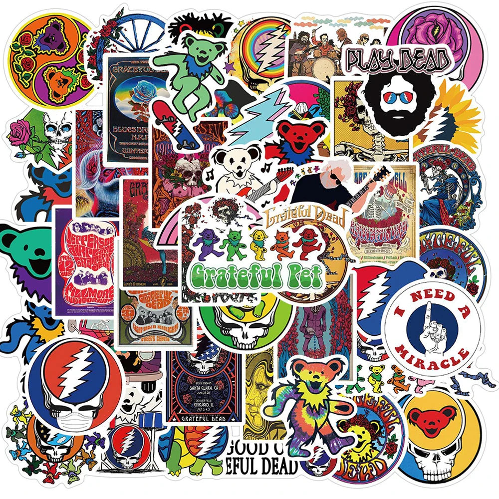 10/30/50PCS Rock Band Greatful Dead Stickers Laptop Guitar Luggage Waterproof Phone Bike Cool Graffiti Sticker Decal Kid Toys (ONLINE ORDER ONLY)