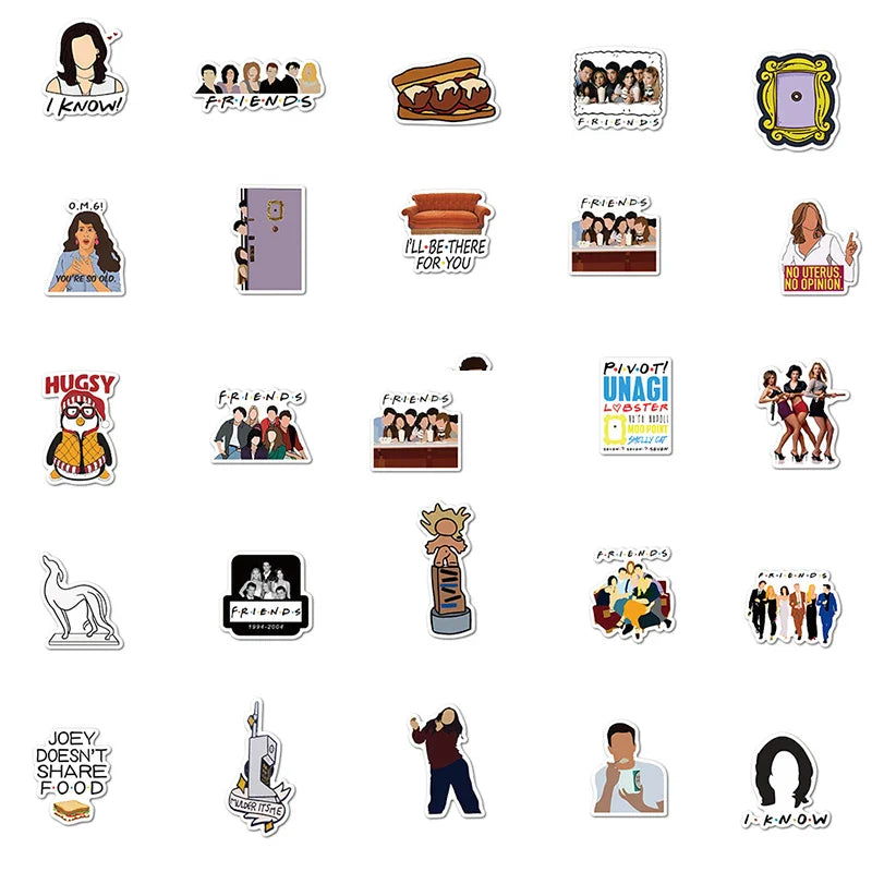10/50/100pcs Friends TV Show Letter Anime Vintage Paster Gift Toy Funny Decal Scrapbooking DIY Phone Laptop Stickers Gifts (ONLINE ORDER ONLY)