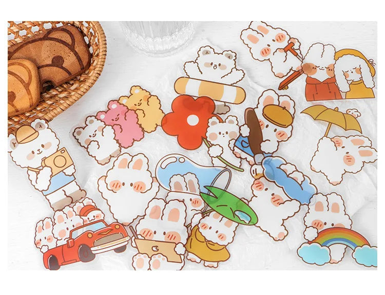 15Pcs/lot Cute Rabbit Bear Stickers PET Scrapbooking Stickers Decorative Ablum Diary For Children Stationery (ONLINE ORDER ONLY)