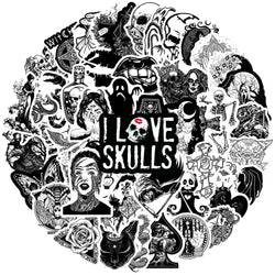 Gothic Skeleton Graffiti Stickers: 10/30/50/100PCS Waterproof for Laptop, Luggage, Bike, Phone, Car (Online Order Only)