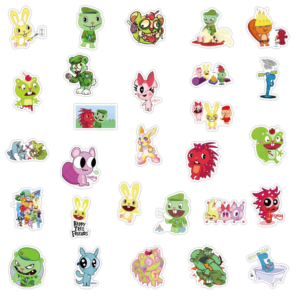 10/30/50pcs   New Happy Tree Friends Graffiti Stickers Cool Helmet Classic Window Wall Water Cup Trolley Popular Luggage Compart (ONLINE ORDER ONLY)