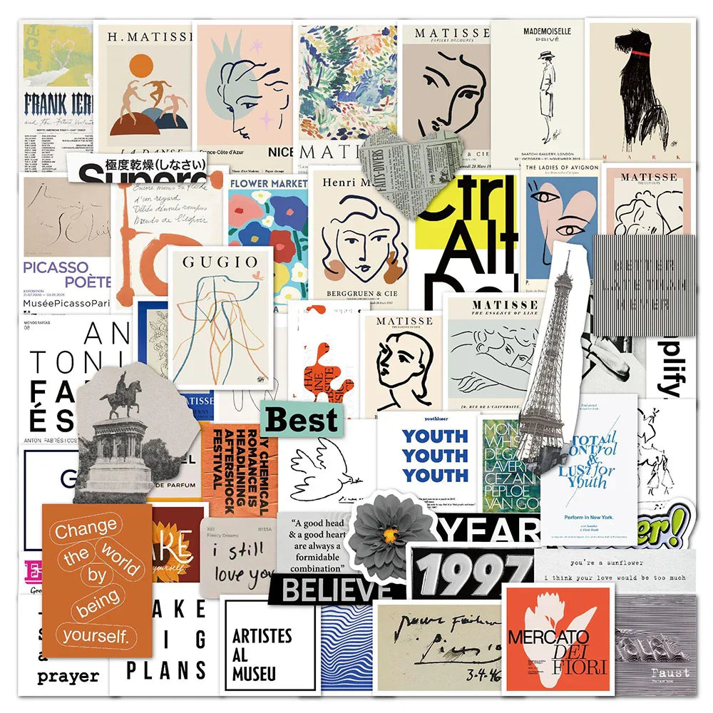 French Art Pop Cartoon Stickers: Aesthetic Laptop Phone Guitar Wall Bike Waterproof Decals Toy (Online Order Only)