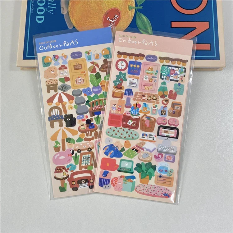 Ins Cute Landscape Stickers Outdoor Indoor Bear Waterproof Stickers Idol Card Hand Account Decoration Stickers Stationery (ONLINE ORDER ONLY)