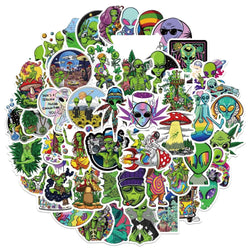 10/50PCS Weed Alien Sticker Psychedelic Funny Characters Leaves Graffiti Stickers Bike Travel Luggage Guitar Laptop Cool Sticker (Online Order Only)