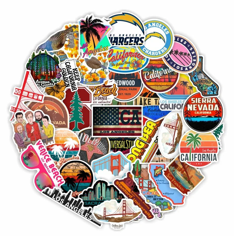 10/50pcs USA California Scenery Stickers Forest Grizzly Sunny Beach Surfing Vacation Decal Sticker To DIY Laptop Phone Guitar (Online Order Only)