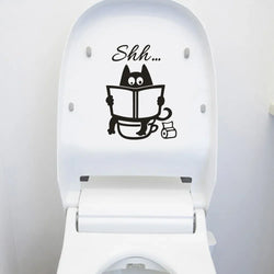 Cute Cartoon Cat Shh Toilet Stickers Diy Bathroom Door Toilet Seat Decorative Decal Funny Decor Poster Removable Vinyl Mural Art (Online Order Only)