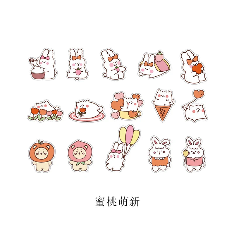 15Pcs/lot Cute Rabbit Bear Stickers PET Scrapbooking Stickers Decorative Ablum Diary For Children Stationery (ONLINE ORDER ONLY)