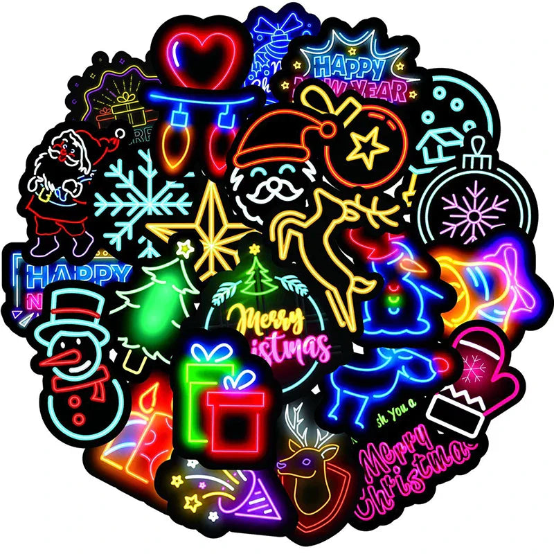 50PCS Cute Anime Animal Neon Stickers for Laptop Phone Guitar Fridge Car (Online Order Only)