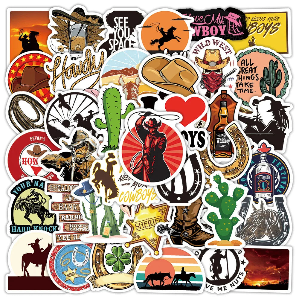 Cool Cowboy Graffiti Stickers Decals for Laptop, Skateboard, Guitar, Motorcycle, Phone, Luggage - Waterproof Kid Toy (10/30/50PCS) (ONLINE ORDER ONLY)