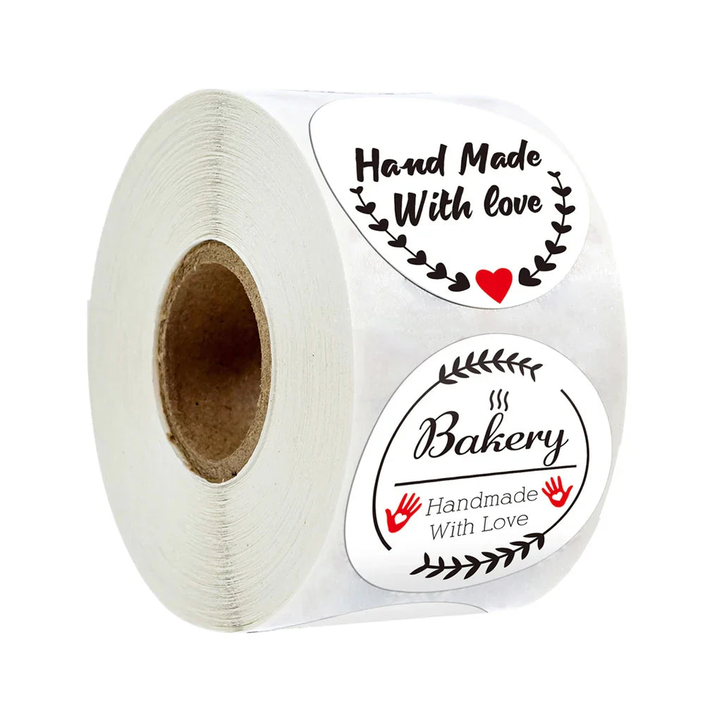 100-500Pcs "Handmade With Love" Kraft Paper Stickers Round Adhesive Labels Baking Wedding Decoration Party Decoration Sticker (Online Order Only)
