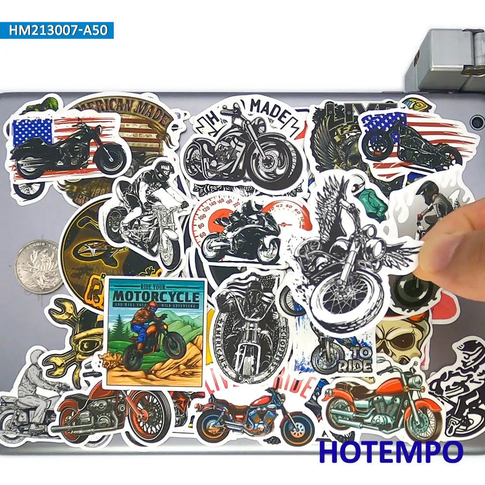 50Pieces Motorcycle Rider Stickers Funny Racer Retro Pattern for Phone Luggage Guitar Skateboard Helmet Bike Car Laptop Sticker (ONLINE ORDER ONLY)