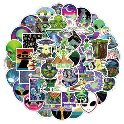 10/30/50pcs Psychedelic Alien Cool Graffiti Stickers Decals Kids Toy Luggage Laptop Phone Guitar Car Wall DIY Waterproof Sticker (Online Order Only)
