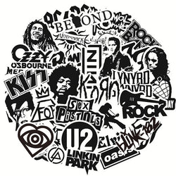 10/30/50Pcs Black and White Rock Band Stickers DIY Waterproof Skateboard Guitar Motorcycle Luggage Graffiti Cool Sticker Kid Toy (Online Order Only)