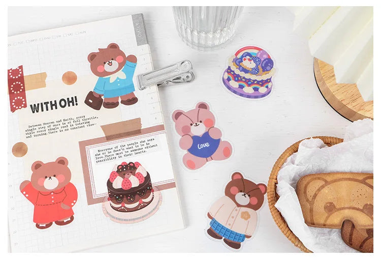 15Pcs/lot Cute Rabbit Bear Stickers PET Scrapbooking Stickers Decorative Ablum Diary For Children Stationery (ONLINE ORDER ONLY)