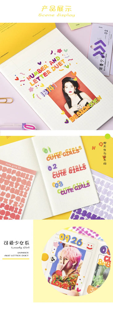2pcs INS Alphanumeric Sticker Scrapbooking Decoration Photo Album Decor Planner Notebook Labels stickers Kawaii Stationery (Online Order Only)