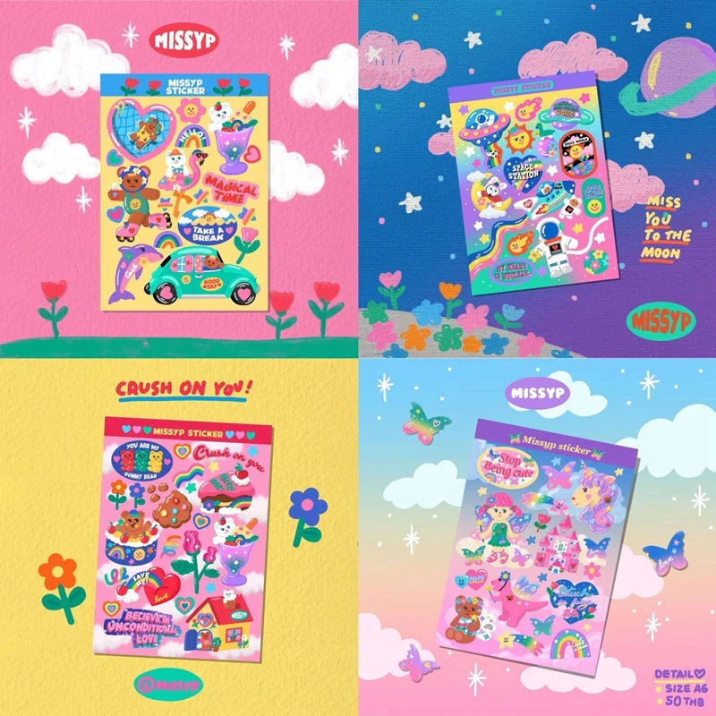 Ins Retro Cartoon Bear Laser Sticker Scrapbooking Decorative Sticker DIY Diary Album Stick Label Korean Kawaii Stationery (ONLINE ORDER ONLY)