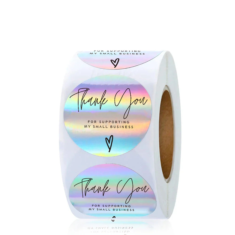 50-500PCS Holographic Rainbow Commercial Stickers Roll Thank You Adhesive Labels For Envelope Seal Business Gift Wapping (Online Order Only)