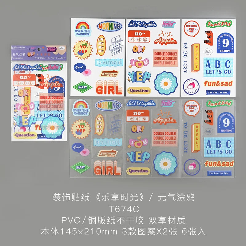 6 Sheets Enjoy Happy Time Series Stickers Scrapbooking Decorative Sticker Korean DIY Diary Album Stick Label Kawaii Stationery (ONLINE ORDER ONLY)