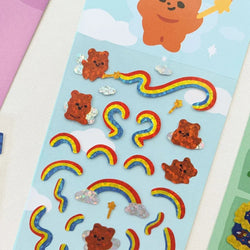 Ins Cute Cake Letter Bear Ribbon Laser Stickers Scrapbooking Decorative Sticker Korean DIY Diary Album Stick Label (Online Order Only)