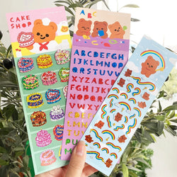 Ins Cute Cake Letter Bear Ribbon Laser Stickers Scrapbooking Decorative Sticker Korean DIY Diary Album Stick Label (Online Order Only)