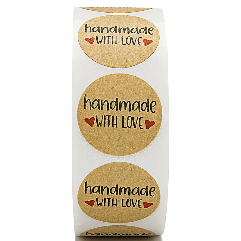 100-500pcs Kraft Paper Sticker Handmade With Love Round Adhesive Labels Baking Wedding Decoration Party Decoration Stickers (ONLINE ORDER ONLY)