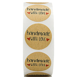 100-500pcs Kraft Paper Sticker Handmade With Love Round Adhesive Labels Baking Wedding Decoration Party Decoration Stickers (ONLINE ORDER ONLY)