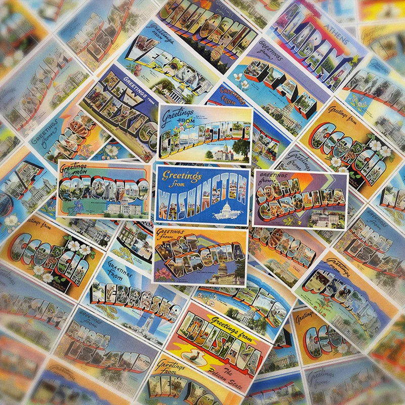 Retro City Postcard Stickers: Skateboard, Guitar, Laptop, Luggage, Phone Decals (10/30/50PCS) (Online Order Only)