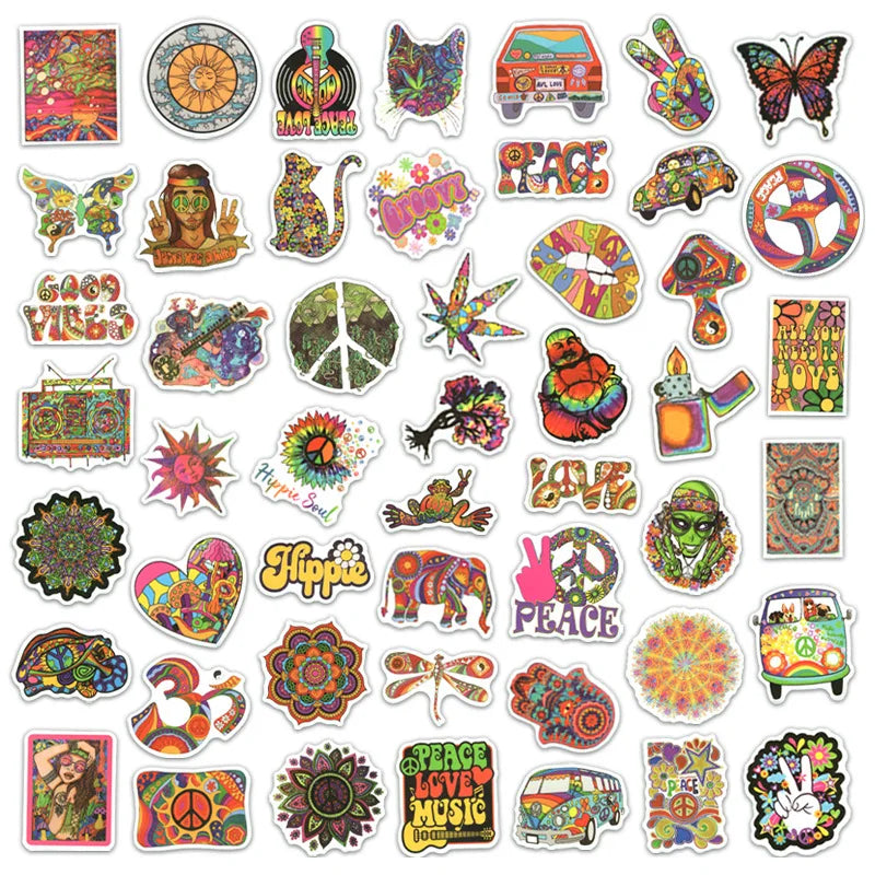 10/30/50PCS Hippie Art Sticker Psychedelic For Suitcase Notebook Skateboard Fridge Laptop Classic Toy Decals Graffiti Sticker F3 (ONLINE ORDER ONLY)