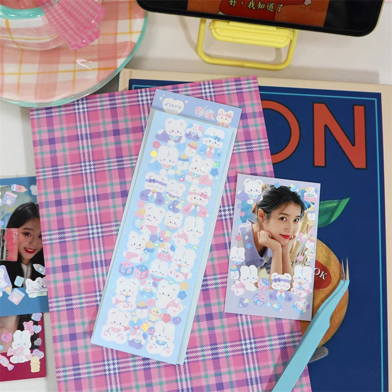 Korean Cute Animals Laser Stickers Photo Frame Decoration Idol Card Scrapbook Sticker Diary DIY Planner Stationery Stick Label (Online Order Only)