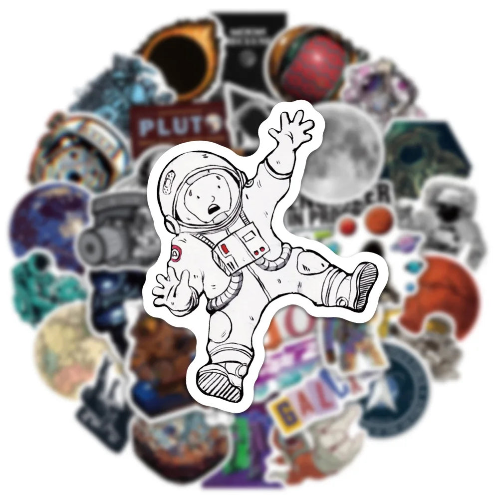 10/30/50/100PCS Outer Space Astronaut Waterproof Stickers Graffiti Decals Laptop Phone Luggage Skateboard Sticker for Kids Toy (ONLINE ORDER ONLY)