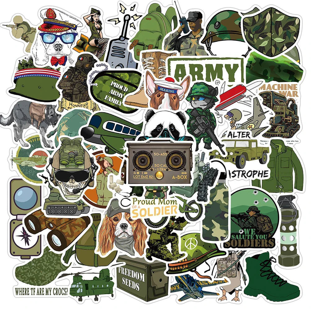 Military Stickers Pack: Waterproof Decals for Laptop, Skateboard, Motorcycle, Guitar, Bike, Kid Toys (ONLINE ORDER ONLY)