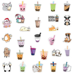 10/30/50/100pcs Bubble Tea Kawaii Stickers Aesthetic Decorative Water Bottle Scrapbooking Guitar Laptop Cute Cartoon Kids Decal (Online Order Only)