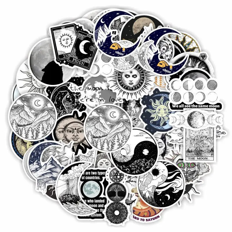 Retro Gothic Moon Witch Stickers - 10/30/50pcs Waterproof Decals for Skateboard, Laptop, Phone, Luggage (Online Order Only)