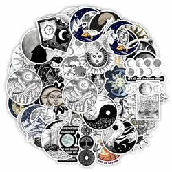 Retro Gothic Moon Witch Stickers - 10/30/50pcs Waterproof Decals for Skateboard, Laptop, Phone, Luggage (Online Order Only)