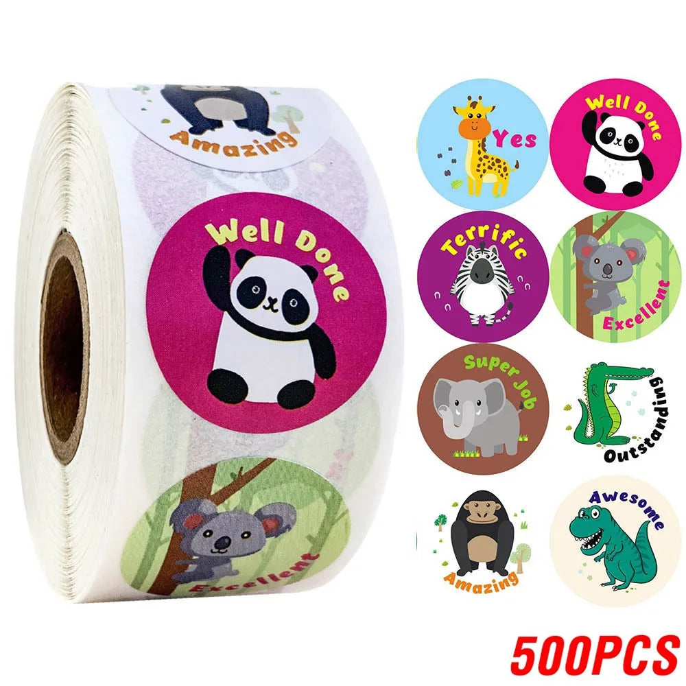 100-500pcs Spanish Reward Stickers Encouragement Sticker Roll For Kids Motivational Stickers With Cute Animals For Students (ONLINE ORDER ONLY)