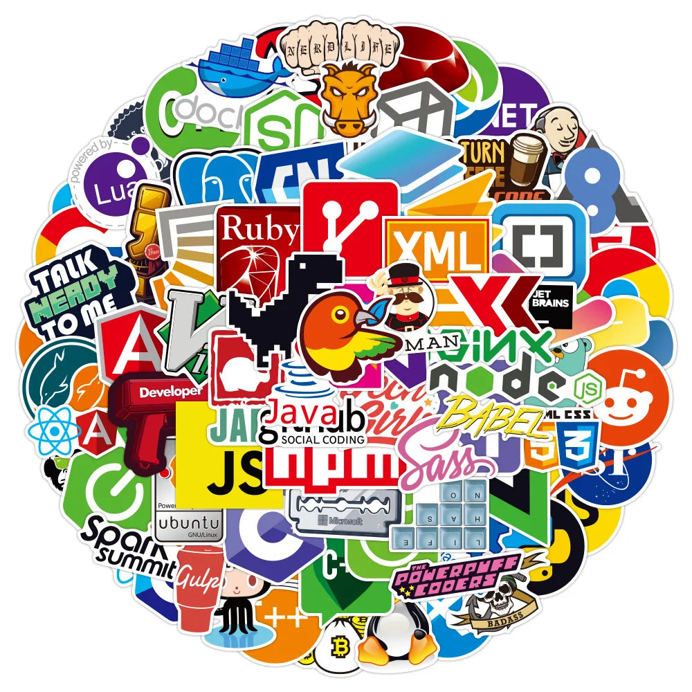 Programming Stickers Pack: Laptop, Phone, Skateboard, Car, Waterproof Decals (Online Order Only)